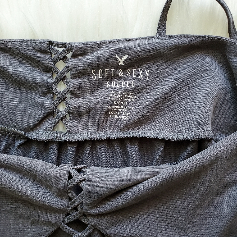 AEO Gray Soft Sexy Sueded Lattice Babydoll Tank - Picture 3 of 4